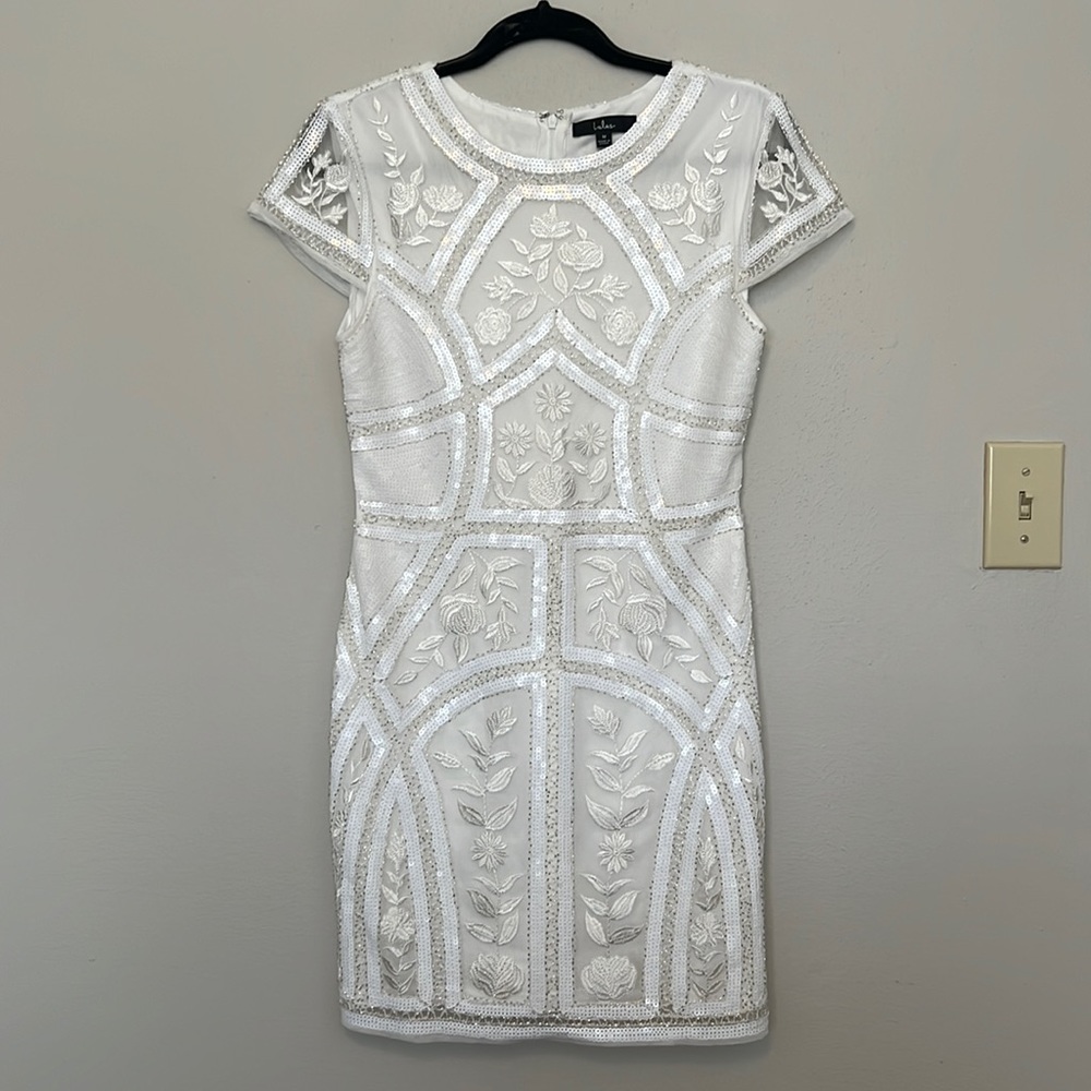 LuLu’s Spread Your Shine White Sequin Embroidered Bodycon Dress